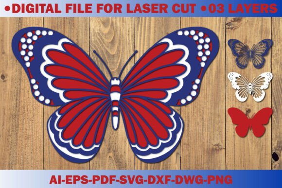 4th of July Patriotic Butterfly LaserCut: Elevating Independence Day Crafts with Precision Design