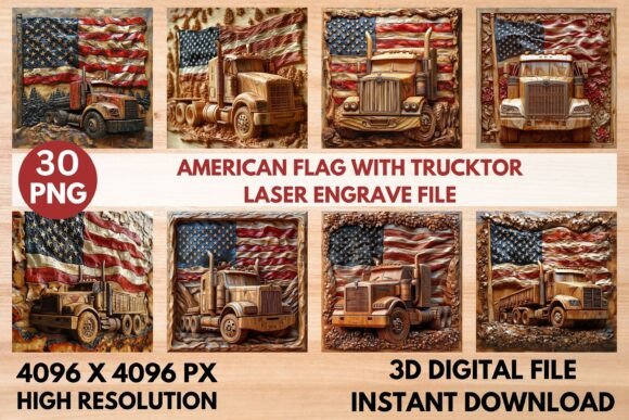 American Flag Trucktor Laser Engrave PNG