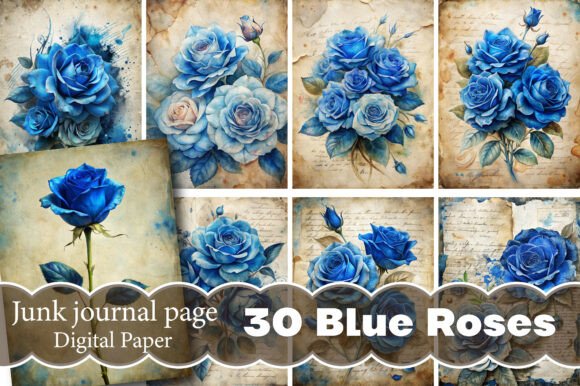 Blue Roses Junk Journal Pages: Creative Ideas