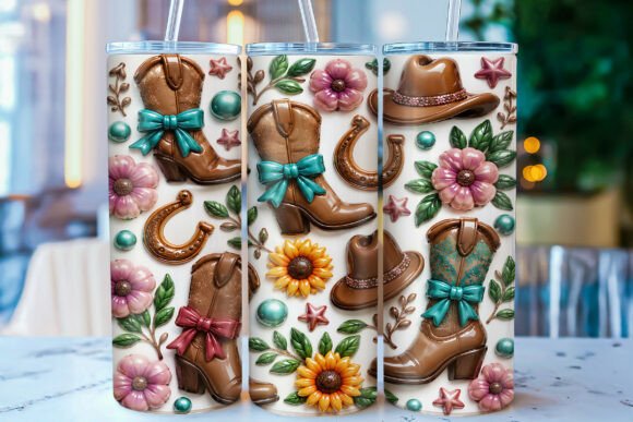 Cowgirl Boots Floral 20oz Tumbler Wrap Design