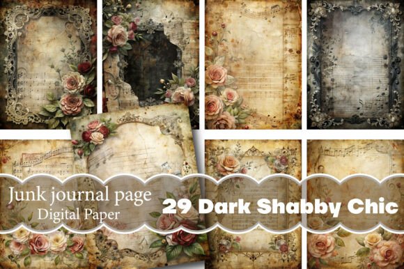 Dark Shabby Chic Junk Journal Pages