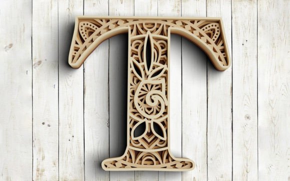 Layered Floral Alphabet Letter T: Elevating Crafts with 3D Mandala Art