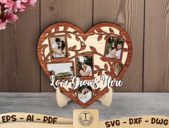 Love Grows Here Photo Frame SVG: A Layered Heart Design
